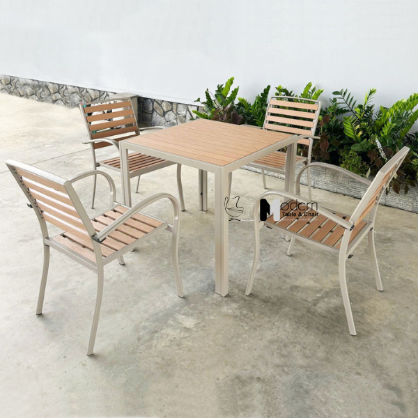 Bàn ăn vuông nhà hàng sân vườn ngoài trời mặt gỗ nhựa TE2031-80T
