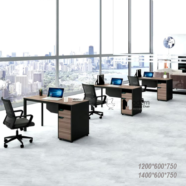 Bàn nhân viên mặt gỗ MFC 1m4 có tủ hiện đại TW2008-14W