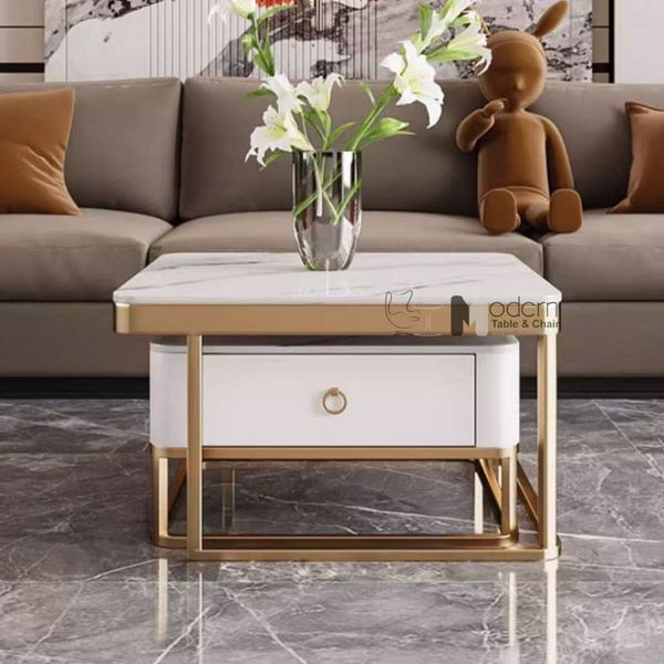 Bàn sofa phòng khách chân inox vàng mặt đá TS0974-08E