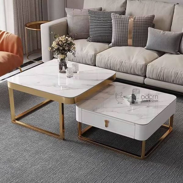 Bàn sofa phòng khách chân inox vàng mặt đá TS0974-08E