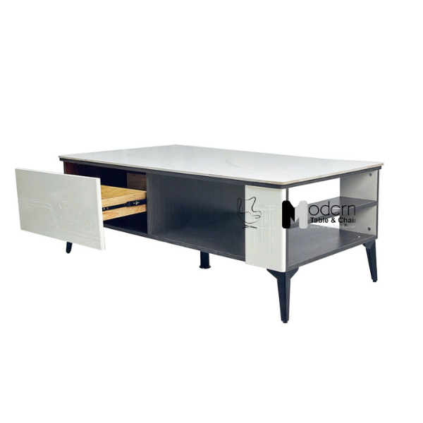 Bàn trà chữ nhật phòng khách 1m2 mặt đá trắng TS1005-12E