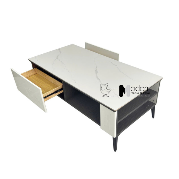 Bàn trà chữ nhật phòng khách 1m2 mặt đá trắng TS1005-12E