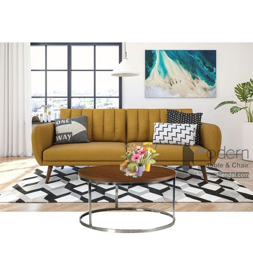 Bàn sofa tròn mặt gỗ chân inox TS0925-06W