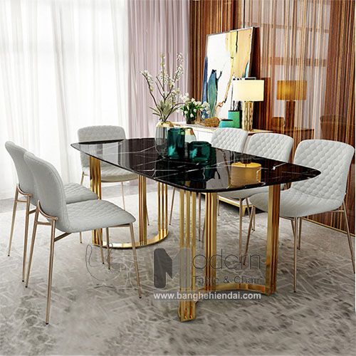 Bàn ăn mặt đá 1m6 chân vàng TN MOON-16E