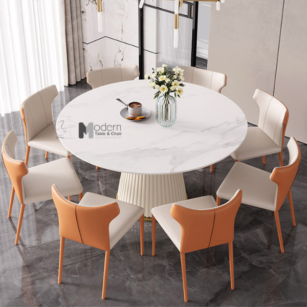 Bàn ăn tròn mặt đá chân trụ 1m3 ROMA3-130E