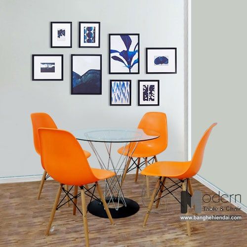 Ghế cafe nhựa ABS chân gỗ thép DSW-S