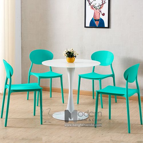 Bộ Bàn Ghế ăn tròn 1m Tulip và 4 ghế CC1520 nhựa cho căn hộ hiện đại HCM