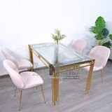 Bàn ăn mặt kính chân inox vàng TN1220-14G