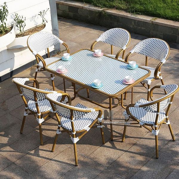 Bàn cafe mặt kính 1m2 sân vườn TE2015-120A