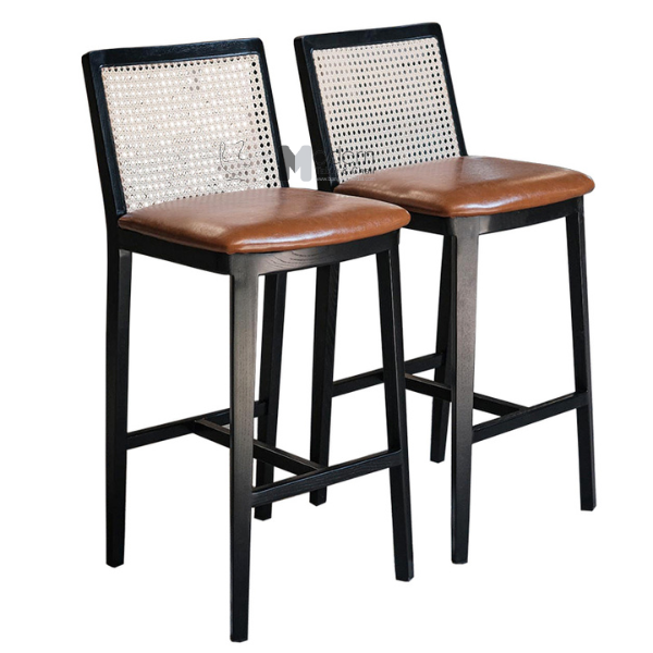 Ghế quầy bar gỗ Ash lưng mây CB DORA-75W