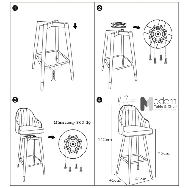 Bộ bàn ghế bar tiếp khách TB1528-06W_CB2160C-P