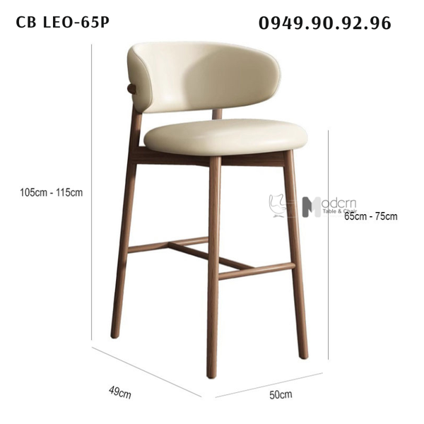 Ghế bar khung gỗ ASH nệm PVC CB LEO-65P