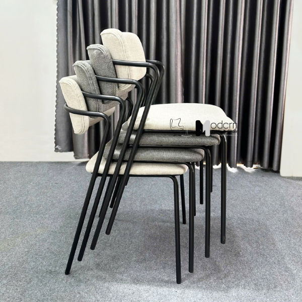 Ghế cafe tiếp khách nệm vải chân sắt xếp chồng CC3011-F