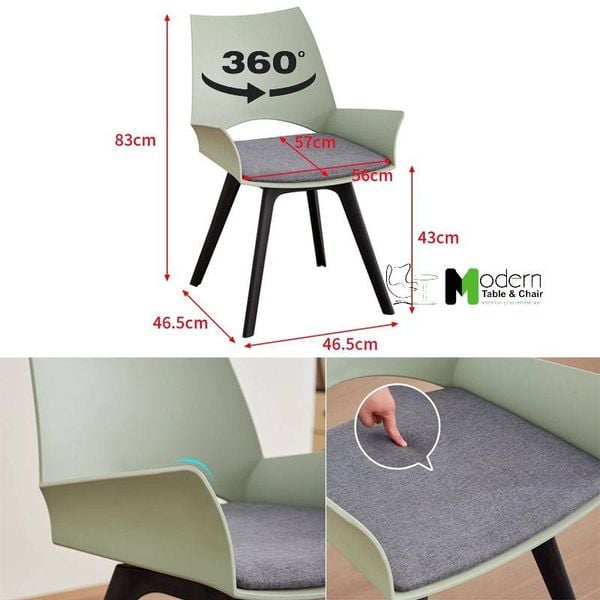 Ghế phòng ăn thân nhựa xoay có nệm CC1576-F