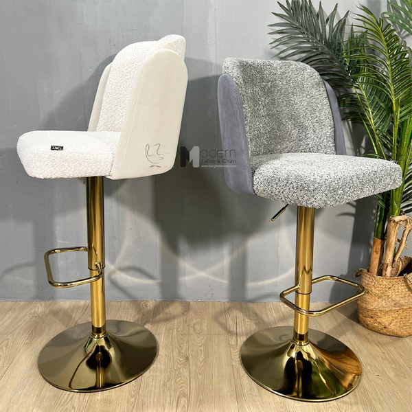 Ghế bar tiếp khách nệm vải chân mạ vàng CB2293B-F