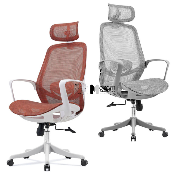 Ghế xoay văn phòng lưng lưới có tựa đầu đỏ xám CM4558-2M
