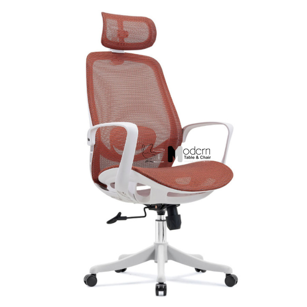 Ghế xoay văn phòng lưng lưới có tựa đầu đỏ xám CM4558-2M