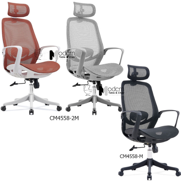 Ghế xoay văn phòng lưng lưới có tựa đầu đỏ xám CM4558-2M