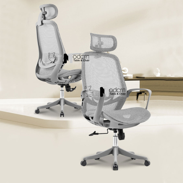 Ghế xoay văn phòng lưng lưới có tựa đầu đỏ xám CM4558-2M