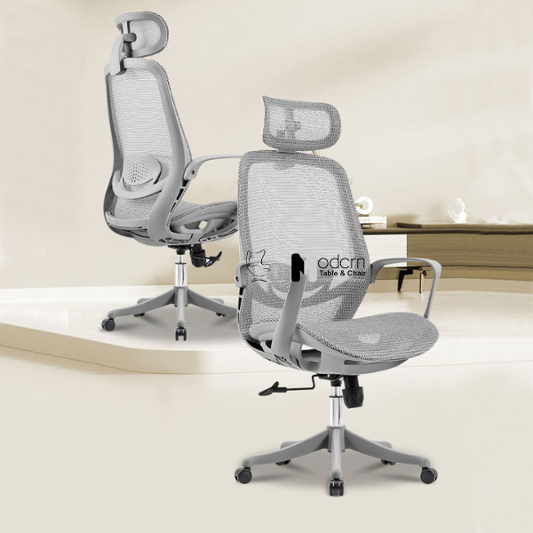 Ghế xoay văn phòng lưng lưới có tựa đầu đỏ xám CM4558-2M