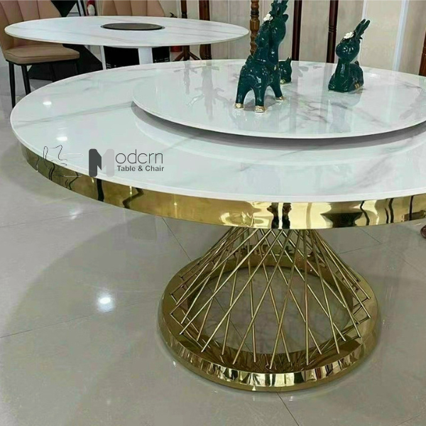 Bàn ăn tròn chân inox vàng TN Luxury B-135E