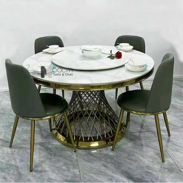 Bàn ăn tròn chân inox vàng TN Luxury B-135E
