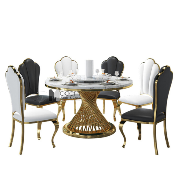 Bàn ăn tròn chân inox vàng TN Luxury B-135E