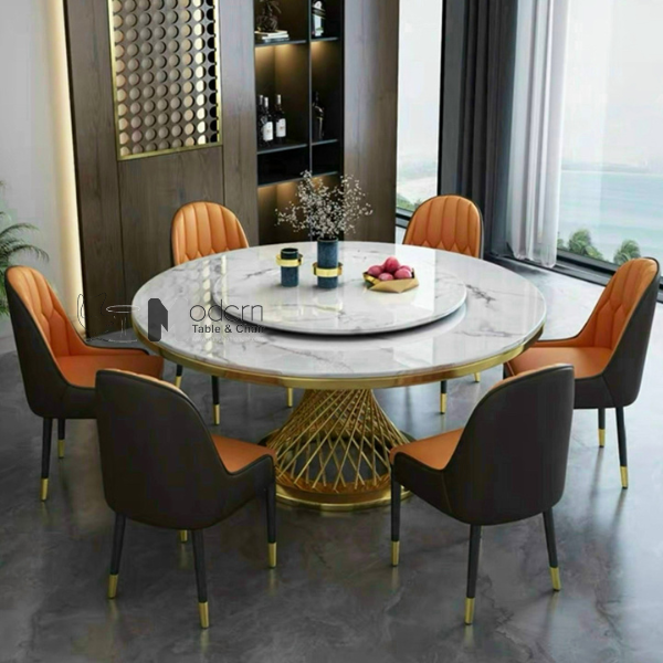 Bàn ăn tròn chân inox vàng TN Luxury B-135E