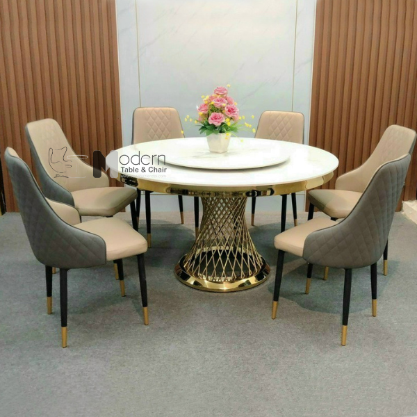 Bộ bàn ăn tròn 1m5 6 ghế Luxury B-150E_Eco 22C-P