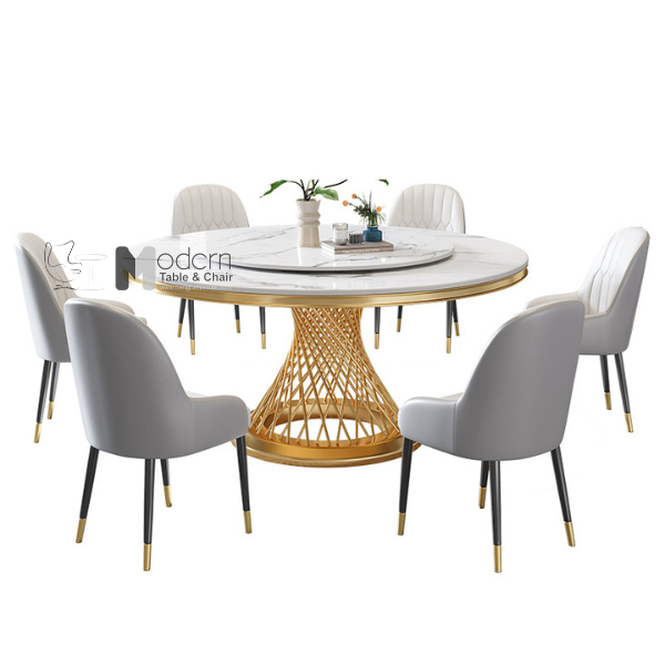 Bộ bàn ăn mặt đá phiến tròn Luxury B-135E_Sala-P