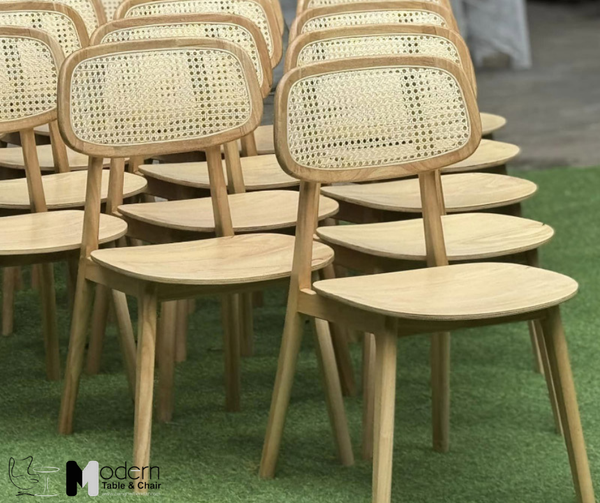 Ghế gỗ café tựa đan mây mắt cáo PLC 3A-W