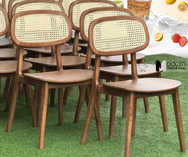 Ghế gỗ café tựa đan mây mắt cáo PLC 3A-W