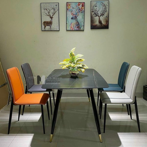 Bộ bàn ăn mặt đá chân sắt SALA-12E_LUX 17A-P