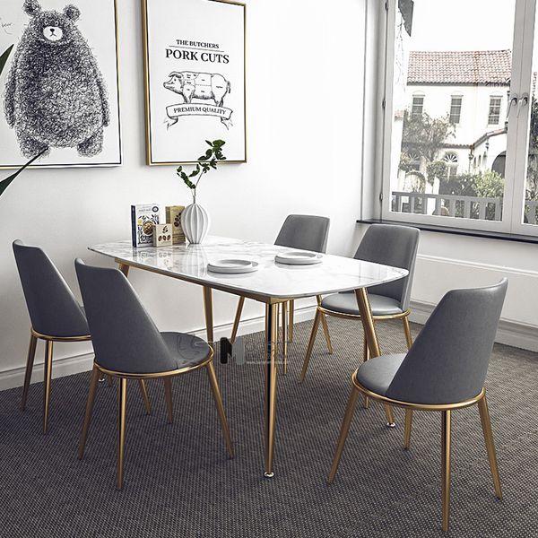 Bộ bàn ăn 6 ghế chân mạ vàng gold TN1228-16E_LUX 14B