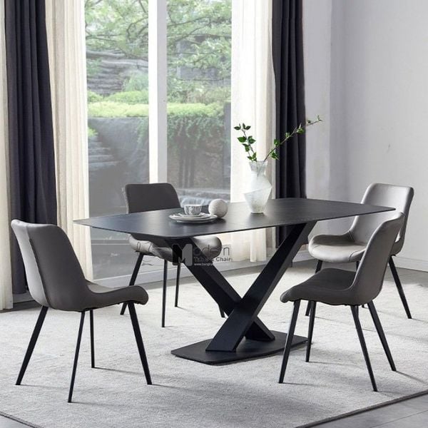 Bộ bàn ăn mặt đá 6 ghế nệm PVC STRATOS-18E_Lux 11A-P