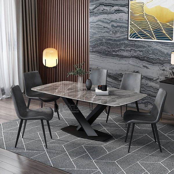Bộ bàn ăn mặt đá 6 ghế nệm PVC STRATOS-18E_Lux 11A-P