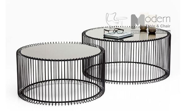 Bàn sofa kính tròn chân sắt sơn hiện đại KOPA