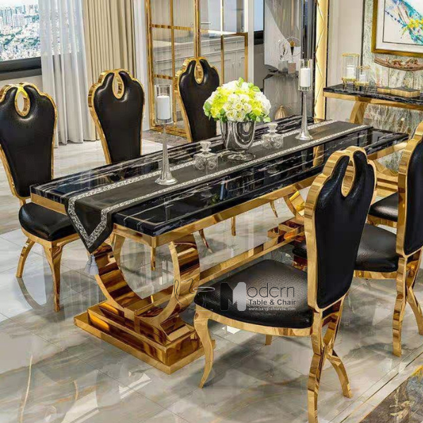 Bàn ăn 1m8 chân vàng mặt đá Luxury 1B-180E