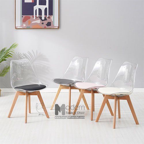 Ghế ăn lưng trong suốt chân gỗ DSW-PC3