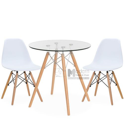 Bộ Bàn Ghế DSW kính : 1 Bàn kính cường lực+ 2 Ghế DSW nhựa ABS cao cấp