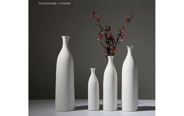 Bình gốm ceramic trắng cao vân tròn
