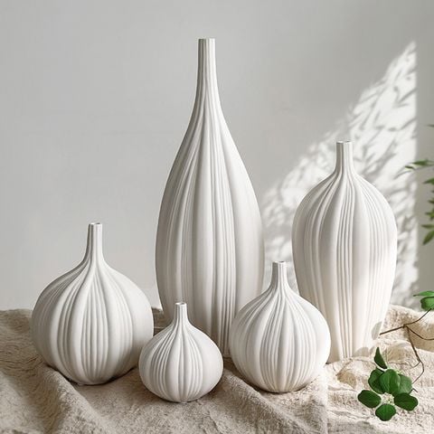 Bình gốm sứ trắng ceramic củ tỏi trang trí trang trí phòng khách đẹp