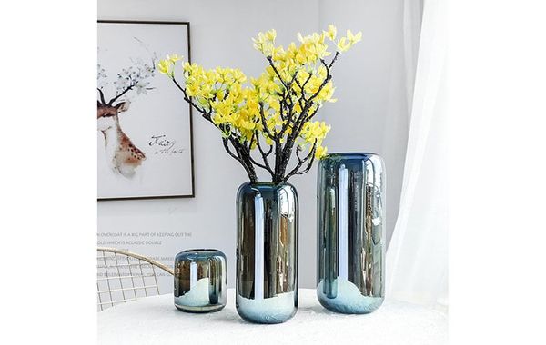 Bình hoa thủy tinh trán gương xanh