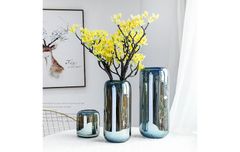 Bình hoa thủy tinh trán gương xanh