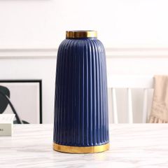 Bình sứ cắm hoa sọc xanh dương viền vàng