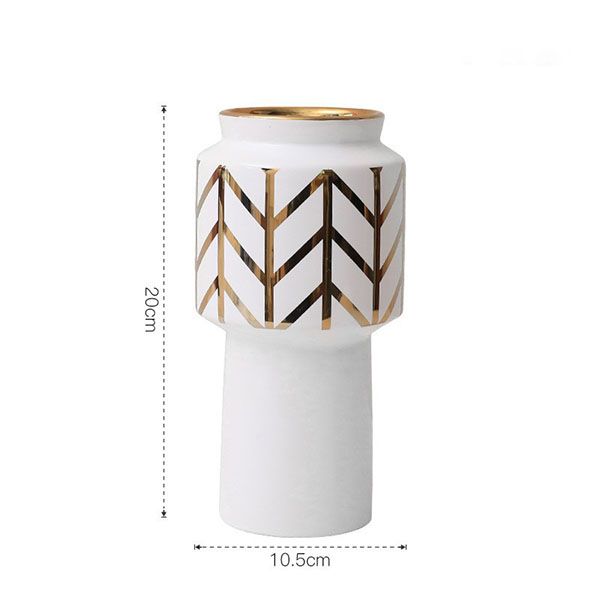 Bình sứ trắng cắm hoa hoạ tiết vàng nghệ thuật