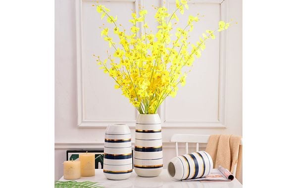 Bình sứ cắm hoa sọc vàng xanh (3 vân )