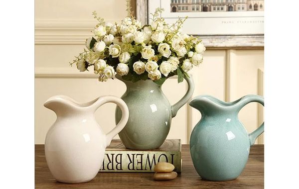 Bình sứ cắm hoa có quai trán mem rạn