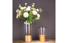 Bình thủy tinh cắm hoa Bắc Âu thân mạ vàng