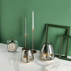 Bình thủy tinh cắm hoa đế kim loại vàng cao cấp